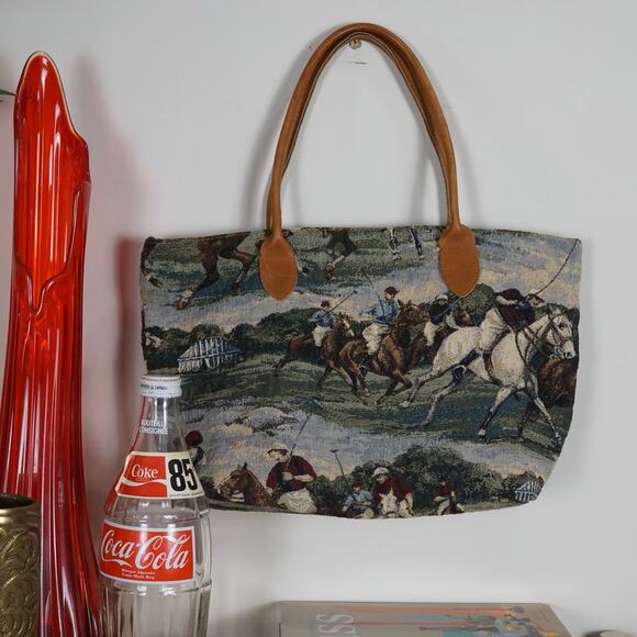 Vintage art tapestry horse jockey art to wear shoulder bag - Picture 1 of 6